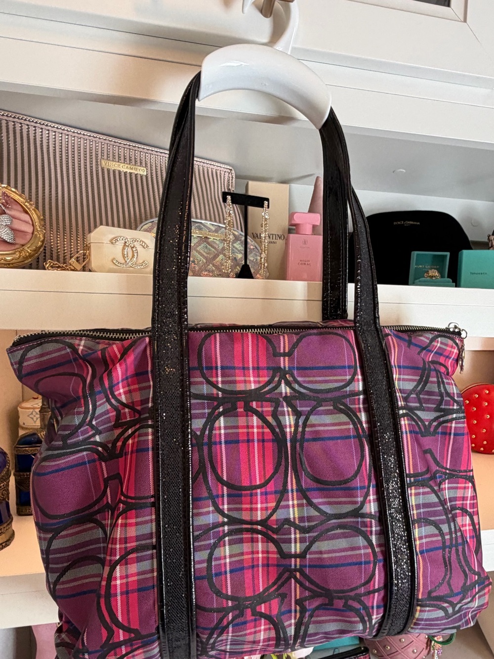 Coach Poppy 2009 colorful EUC PLAID POPPY Pink Black Purple Shoulder Bag 2 Tags - Picture 4 of 16